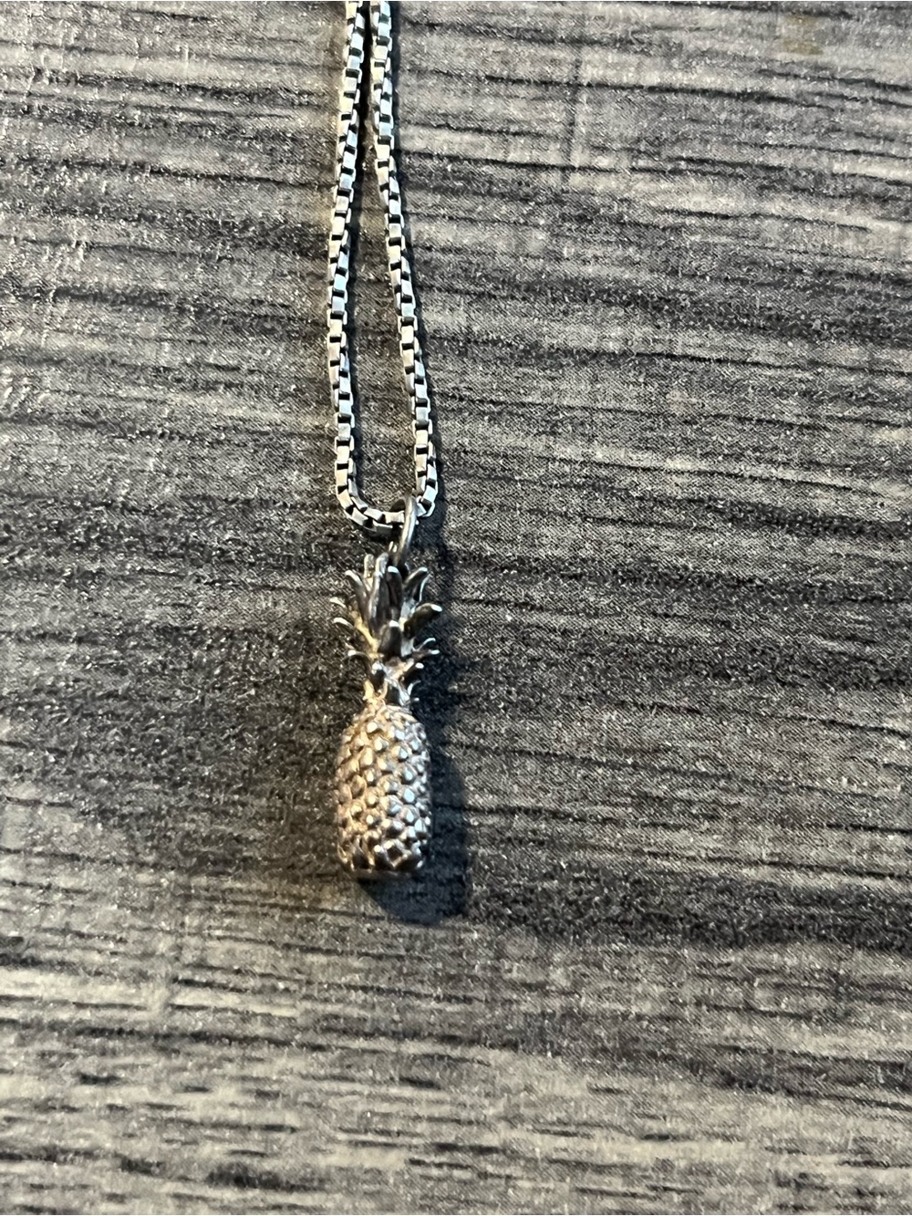 Sterling Silver Pineapple Pendant Necklace -Textured 3D. Sterling box chain 24”